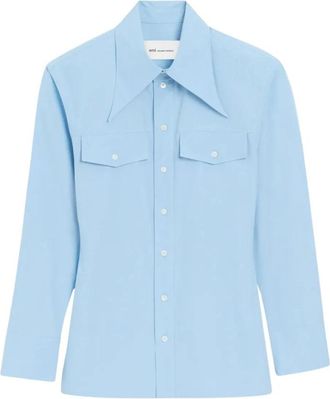 Ami Balloon Sleeve Fitted Pocket Shirt - Dames - Overhemden - Blauw - 2XS - Katoen - Overhemden