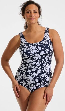 Lands End Chlorine Resistant Scoop Neck Soft Cup Tugless Sporty One Piece Swimsuit in Navy Blossom Floral at Nordstrom, Size 16W