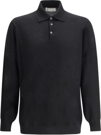 Brunello Cucinelli Brunello Cucinelli Mens Long Sleeve Polo Sweater Classic Fit - Black
