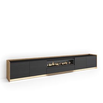 Skraut Home Mueble tv efecto madera negro roble 310x37x50cm chimenea efecto fuego