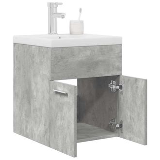 Berkfield Home Bathroom Sink Cabinet with Built-in Basin & Faucet Concrete Grey
