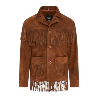 Infinity Leather Heren retro tan cowboy su&egrave;de leren fringe-jas - Western