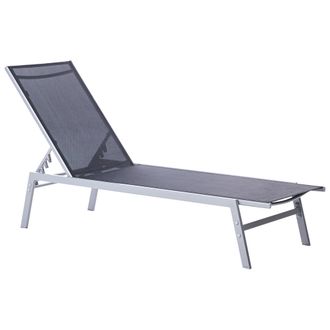 Beliani Tumbona Estructura De Acero Negro Plateado Respaldo Ajustable Resistente A Los Rayos Uv Noli