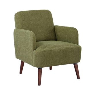 DRAWER Sill&oacute;n retro de tela con patas de madera oscura - verde