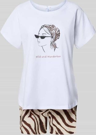 Louis & Louisa Pyjma mit Motiv und Stitching Modell Wild und Wunderbar Short in Weiss, Gr&ouml;&szlig;e XXL