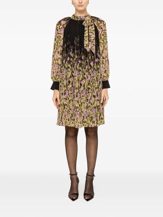 Nissa pleated floral-print mini dress - Black