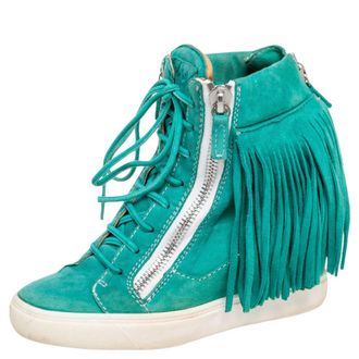 Giuseppe Zanotti Green Suede High Top Wedge Sneakers
