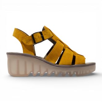 FLY London Fly London Womens BAIC621FLY Yellow Suede Leather Wedge Sandals