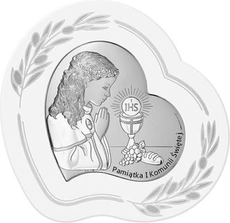 OEM Cuadro En Plata Para Ni&ntilde;a Como Recuerdo De Su Primera Comuni&oacute;n De Su Madrina, Coraz&oacute;n 6746op 15,5 X 15 Cm