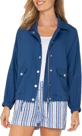 Liverpool L.A. Raglan Sleeve Linen Blend Jacket in Goddess Blue at Nordstrom Rack, Size X-Large