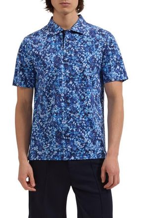 Bugatchi Hendrix Digital Floral Print Pima Cotton Polo in Classic Blue at Nordstrom, Size Xxx-Large