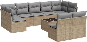 vidaXL Juego De Sof&aacute;s Jard&iacute;n Con Cojines Beige 10 Pzas Rat&aacute;n Sint&eacute;tico Vidaxl