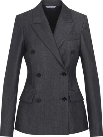 Balenciaga Dubbelrijige Maatkostuum Jas - Dames - Blazers - Grijs - XS - Katoen - Jassen