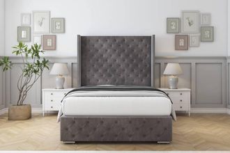 Sloomy Arundel Naples Bed Frame With 50 Upholstered Wingback Headboard in Grey | Size: Small Double