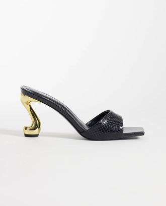 JW PEI Hannah - Sabot neri in pelle sintetica stampa rettile con tacco-Nero