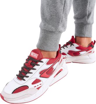 Diesel S-Serendipity Mens Lace Up Sports Sneaker - White/Red Textile - Size 40.5 EU/IT
