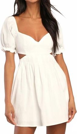 Lulus Love The Feeling Puff Sleeve Lace-Up Cutout Mini Dress In White