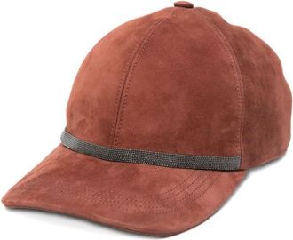 Brunello Cucinelli Red Embellished Baseball Hat