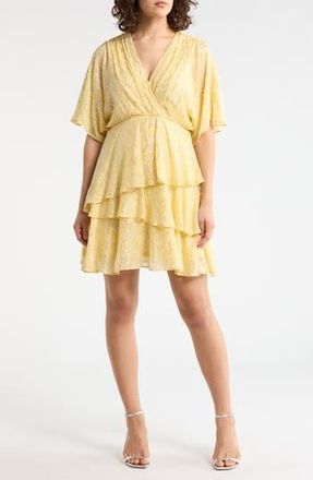 Halogen Metallic Clip Dot Short Sleeve Tiered Minidress in Yellow Rose at Nordstrom Rack, Size X-Large