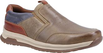 Hush Puppies Cole Leather Mens Khaki/Navy/Tan Mix Loafers - Size UK 12
