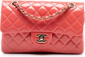 Chanel Pre-owned Womens Small Classic Patent Double Flap - Coral Leather - One Size