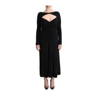 Pinko Nylon Stretch Lange Mouwen Diepe V-hals Maxi Jurk - Dames - Casual kleedjes - Zwart - S - Nylon - Kleedjes
