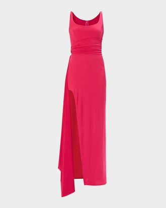 H&eacute;rve L&eacute;ger The Mila Draped Side-Slit Gown