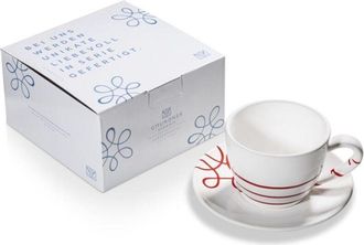 Gmundner Keramik Gmundner Keramik - Pur Geflammt Rojo, Taza De T&eacute; Maxima Con Platillo