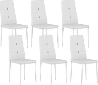 OEM Juego De 6 Sillas De Comedor Tapizada En Pu Con Respaldo Alto Con Botones Y Patas De Acero Dise&ntilde;o Moderno Blanco