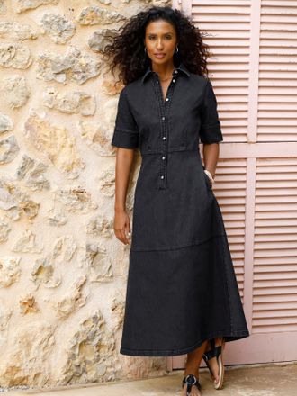 Heine Jeanskleid HEINE Kleid, Damen, Gr. 34, Normalgr&ouml;ssen, schwarz denim, Denim/Jeans, 81% Baumwolle, 17% Polyester, 2% Elasthan, unifarben, lang, Kleider 