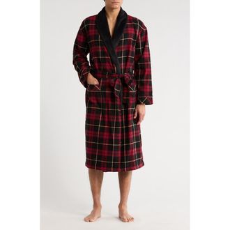 Majestic International Fleece Lined Plaid Flannel Robe in Cherry at Nordstrom Rack, Size Small/medium