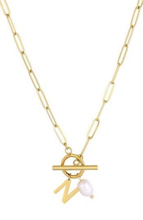 Adornia 18K Gold Plated Pearl & Initial Toggle Pendant Necklace in White/Gold-N at Nordstrom Rack