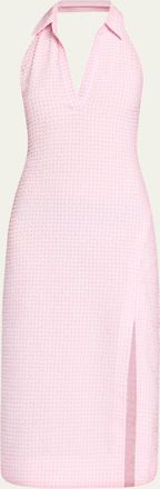 SIMKHAI Clairmont Seersucker Gingham Halter Dress