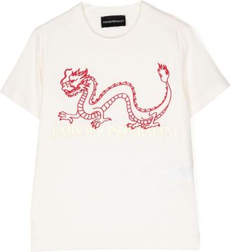 Emporio Armani dragon-print crew-neck T-shirt - kids - Cotton/Lyocell - 10 yrs - Neutrals