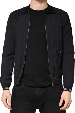 Dolce & Gabbana Dark Blue Cotton Full Zip Bomber Men Jacket Nylon Acrylic Elastane Clothing