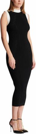 Balmain Long Two-Tone Cable-Knit Dress in Black at Nordstrom, Size 36 Eu