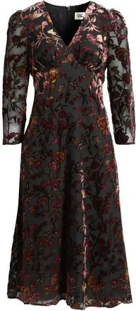 Eliza J Burnout Velvet Midi Dress in Black Rouge at Nordstrom, Size 10