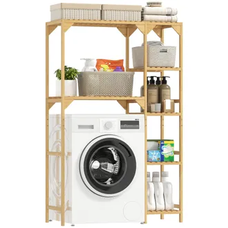 OEM Estanter&iacute;a Para Lavadora De Bamb&uacute; Mueble Para Lavadora O Inodoro Con Estantes Reversibles Y Ajustables Madera Natural