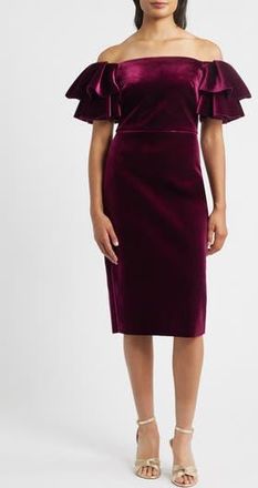 Eliza J Off the Shoulder Ruffle Cocktail Dress in Wine at Nordstrom Rack, Size 10
