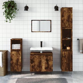 Berkfield Home 3 Piece Bathroom Cabinet Set Smoked Oak Engineered Wood in Brown