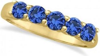 Allurez Five Stone Blue Sapphire Ring Band 14k Yellow Gold (1.45ct)