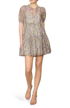 Melloday Print Voile Babydoll Dress in Sage Lilac at Nordstrom Rack, Size X-Large