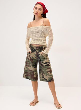 Twik Womens Off-the-shoulder mesh T-shirt