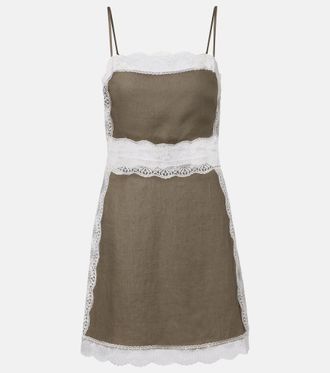 Staud Vestido corto Amalina de lino con encaje