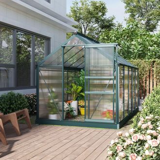 OUTSUNNY Walk-In Polycarbonate Greenhouse Plant Grow Galvanized Aluminium in Dark Green