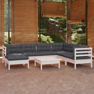 vidaXL Muebles De Jard&iacute;n 8 Pzas Y Cojines Blanco Madera Maciza De Pino Vidaxl