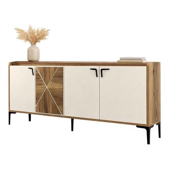 Dmora Aparador Elini, Estante 2 Niveles, 4 Compartimentos, 4 Puertas, 180x35x78h Cm Blanco Crema