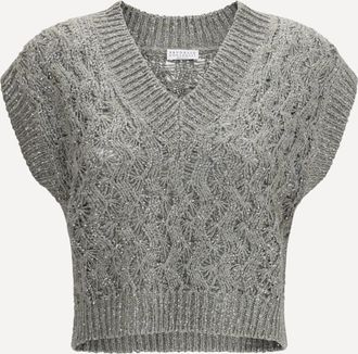 Brunello Cucinelli Gilet in misto seta con paillettes Woman L