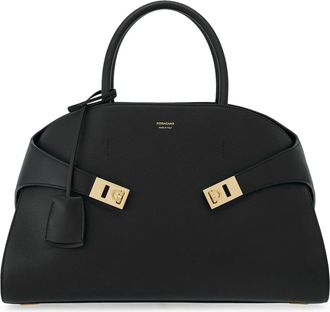 Ferragamo Structured Handbag with Matte Black Leather