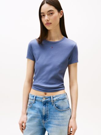 Tommy Jeans TJW SLIM ESSENTIAL RIB SS EXT Baumwollmischung, slim fit, figurbetont, in gerippter Struktur